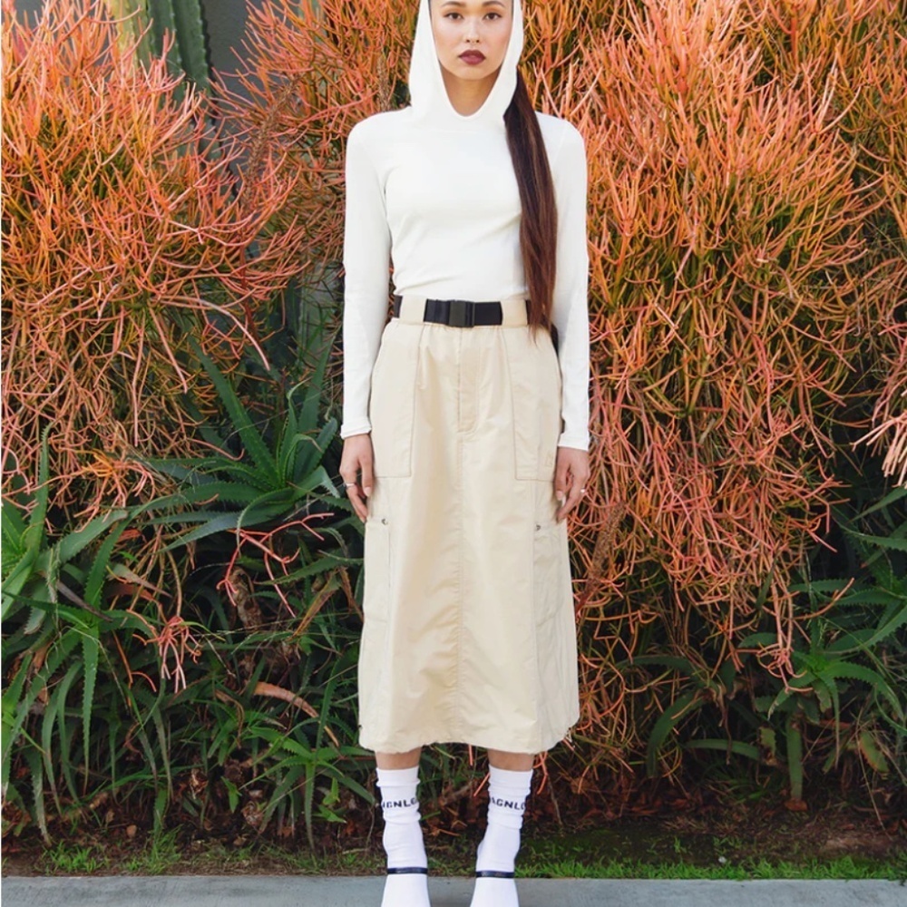 MAGNLENS Women's Khaki Utility Skirt Maxi Midi Length Size XS